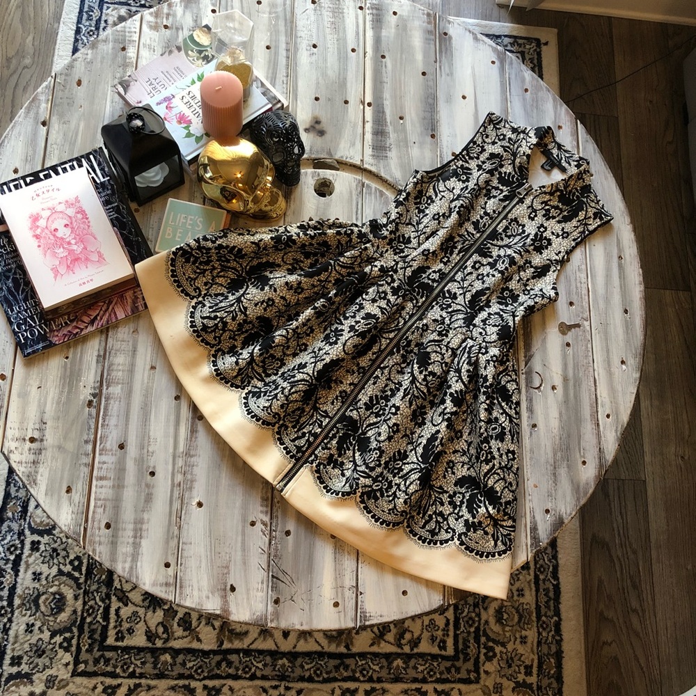Patterned Black & Cream Dress F21